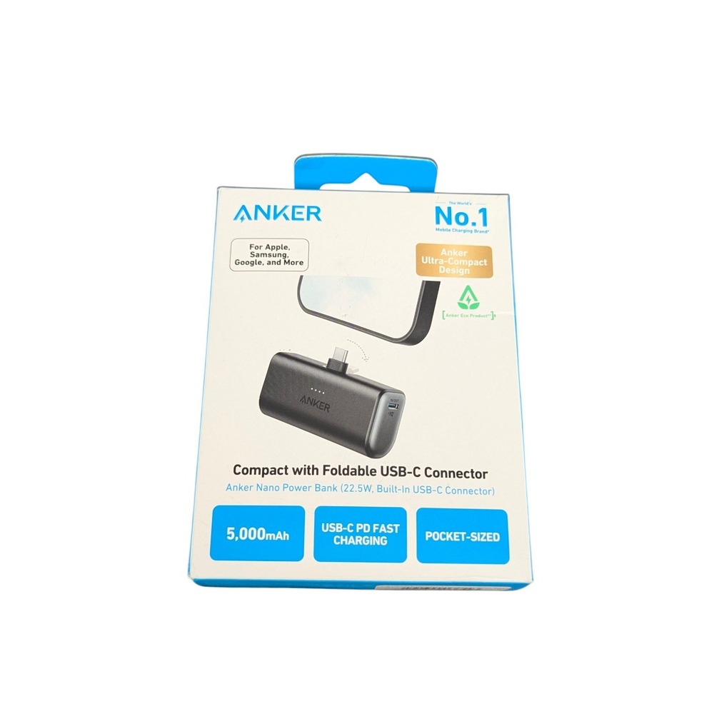 Nn1U Anker Nano‎ 22.5W USB-C Power Bank - Black Stone No Charge Cord